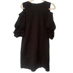 Lafayette 148 New York Black Medium Cold Shoulder Willa Shift Dress with Pockets